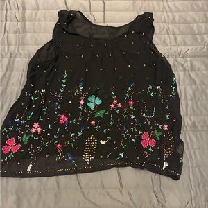 Chic Black Floral Embroidered Blouse